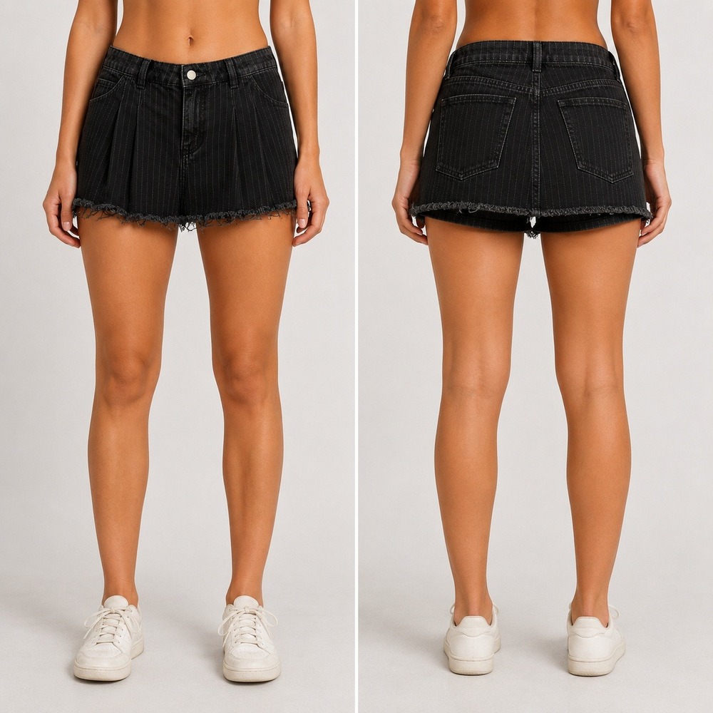 Maeve Anthropologie Black Pinstripe Pleated Menswear Skort Frayed Hem Size‎ 4